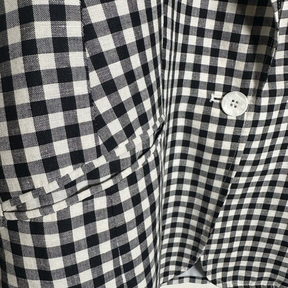 Talbots Blazer Gingham Pattern Sz 12 Black & White Linen Cotton Blend Preppy - Picture 9 of 12